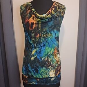 Say Anything Y2K Animal Shimmer Print Cowl Neck Sleeveless Tunic Tank Top M
